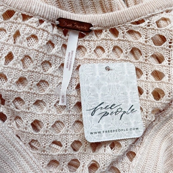 NWT Free People Starlight Ribbed Boho Tunic Open Knit Sweater Cream Size XS NEW - Picture 9 of 13